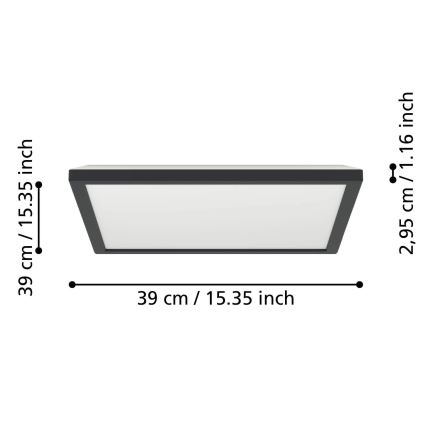 Eglo - LED RGBW Dimbare badkamer plafondlamp LED/17,6W/230V 2700-6500K 39x39 cm IP44 zwart ZigBee