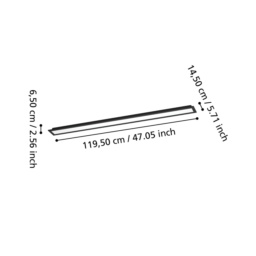 Eglo - Dimbaar RGBW LED-opbouwpaneel, 28 W, 230 V, 2700–6500 K, 120×15 cm, zwart