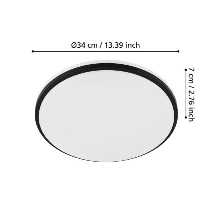 Eglo - LED-plafondlamp voor de badkamer LED/18W/230V 3000/4000/6500K IP54 zwart