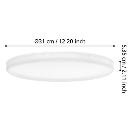 Eglo - LED-badkamerplafondlamp met bewegingssensor, 20W, 230V, instelbare kleurtemperatuur 2700/4000/6500K, Ø 31 cm, IP54, wit