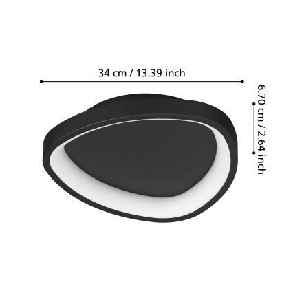 Eglo - Dimbare LED Plafondlamp LED/12W/230V 2700-6500K zwart + afstandsbediening