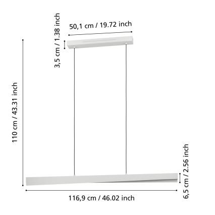 Eglo - LED RGBW dimbare hanglamp met kabelophanging LED/19W/230V 2700-6500K grijs