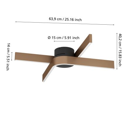 Eglo - LED RGBW dimbare plafondlamp 2xLED/18W/230V 2700-6500K koper/zwart