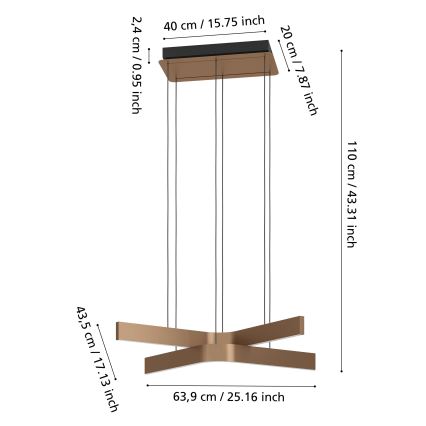 Eglo - Dimbare RGBW LED-hanglamp aan kabel 2xLED/18W/230V koper/zwart