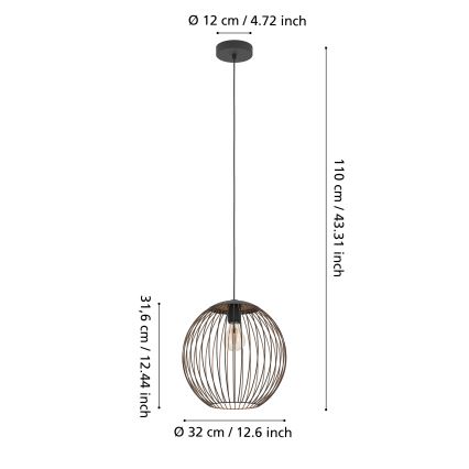 Eglo - Hanglamp aan kabel 1xE27/60W/230V zwart