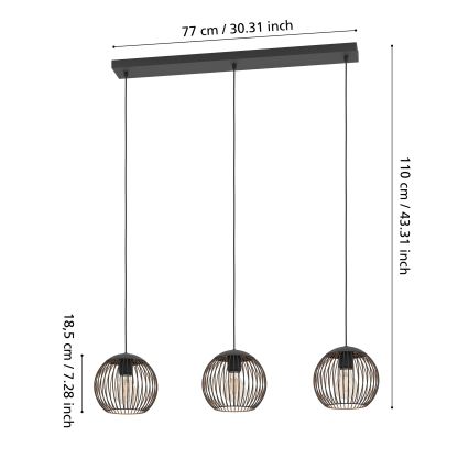 Eglo - Hanglamp aan kabel 3xE27/60W/230V zwart