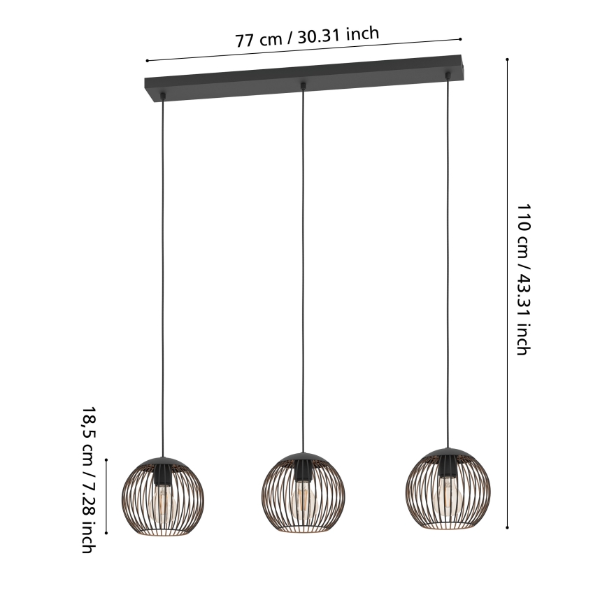 Eglo - Hanglamp aan kabel 3xE27/60W/230V zwart