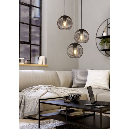 Eglo - Hanglamp met kabel 3xE27/60W/230V zwart