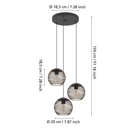 Eglo - Hanglamp met kabel 3xE27/60W/230V zwart