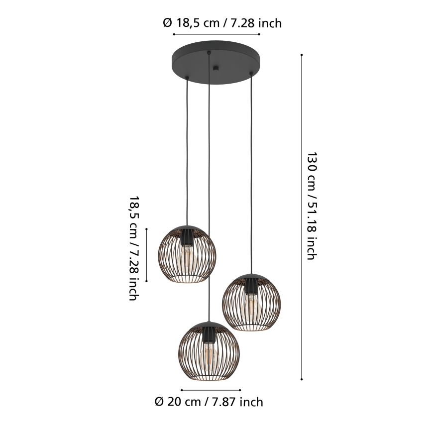 Eglo - Hanglamp met kabel 3xE27/60W/230V zwart