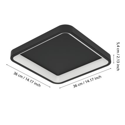 Eglo - Dimbare RGBW LED-plafondlamp LED/20W/230V 2700-6500K 35x35 cm zwart