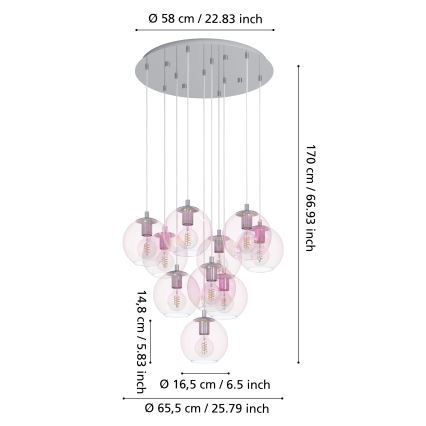 Eglo - Kroonluchter aan kabel 10xE27/60W/230V glanzend chroom/helder