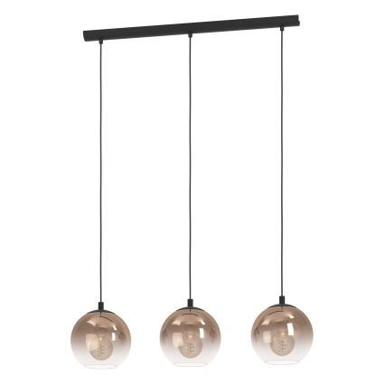 Eglo - Hanglamp met kabel 3xE27/60W/230V zwart/beige/gerookt