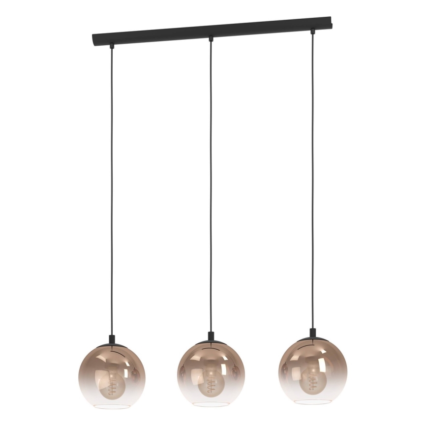 Eglo - Hanglamp met kabel 3xE27/60W/230V zwart/beige/gerookt