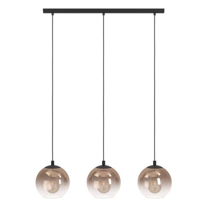 Eglo - Hanglamp met kabel 3xE27/60W/230V zwart/beige/gerookt