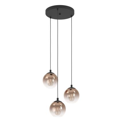Eglo - Hanglamp met kabel 3xE27/60W/230V zwart/beige/gerookt glas