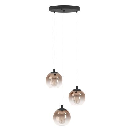 Eglo - Hanglamp met kabel 3xE27/60W/230V zwart/beige/gerookt glas