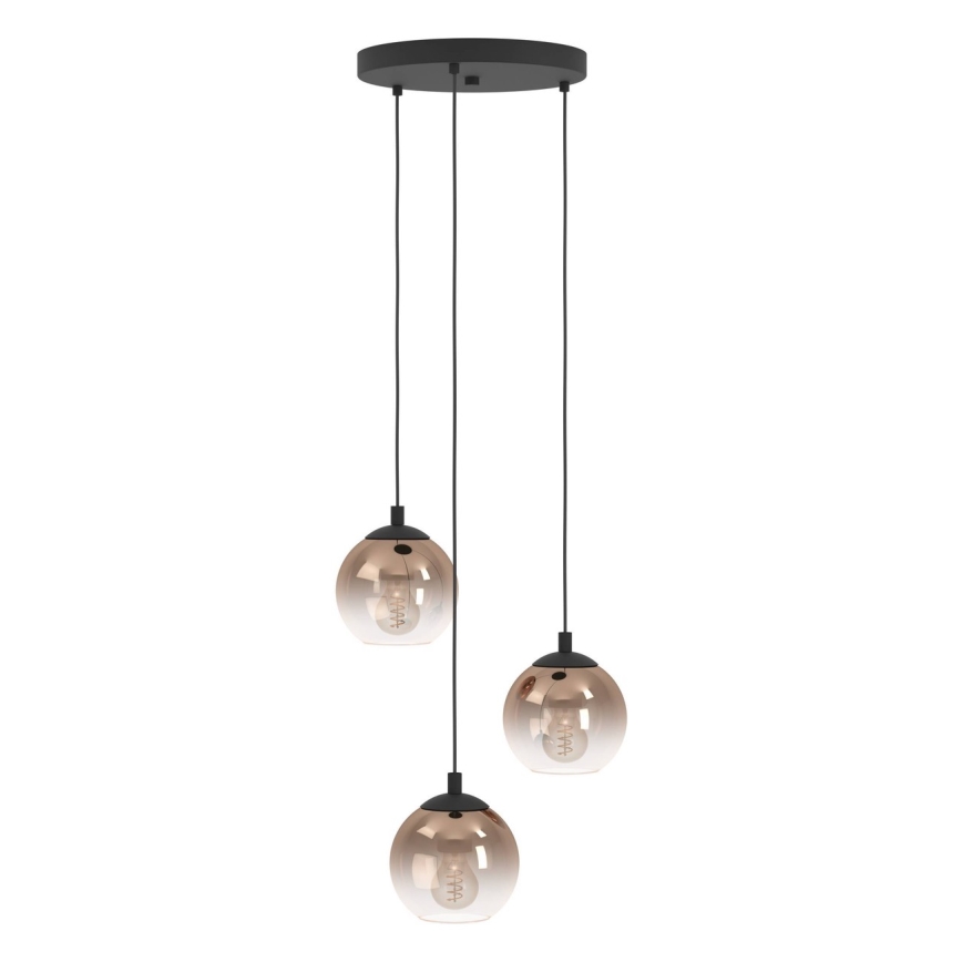 Eglo - Hanglamp met kabel 3xE27/60W/230V zwart/beige/gerookt glas