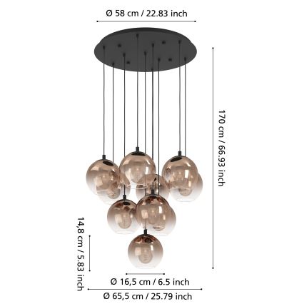 Eglo - Kroonluchter met kabelophanging 10xE27/60W/230V zwart/beige/rookkleurig