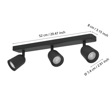 Eglo - Spotarmatuur 3xGU10/10W/230V zwart