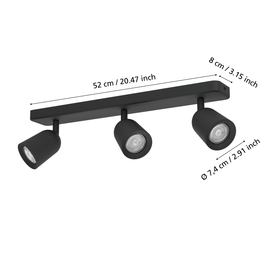 Eglo - Spotarmatuur 3xGU10/10W/230V zwart