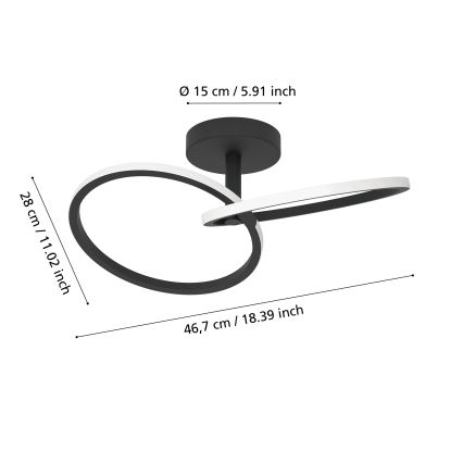 Eglo - LED plafondlamp LED/12W/230V 2700/4000/6500K zwart