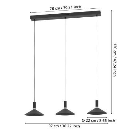 Eglo - LED RGBW dimbare hanglamp aan kabel 3xLED/7,5W/230V 2700-6500K zwart