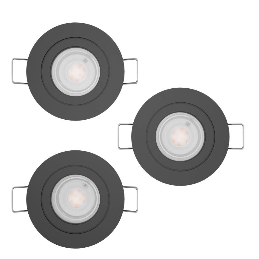 Eglo - Set van 3 LED inbouwspots voor badkamer, 1x GU10/4,5W/230V, IP44, zwart