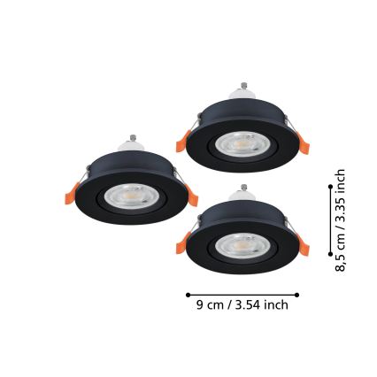 Eglo - Set van 3x LED-inbouwspot 1xGU10/4,5W/230V zwart