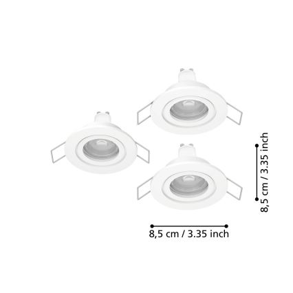 Eglo - Set van 3 LED inbouwspots voor badkamer 1x GU10/4,5W/230V IP44 wit