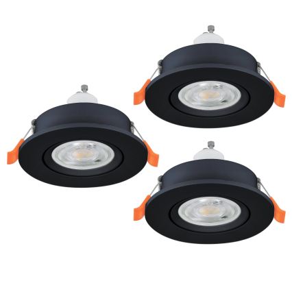 Eglo - set van 3 LED inbouwspots voor badkamer, 1x GU10/4,5W/230V, IP44, zwart
