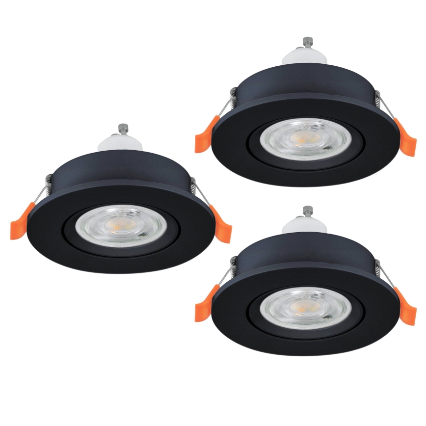 Eglo - set van 3 LED inbouwspots voor badkamer, 1x GU10/4,5W/230V, IP44, zwart