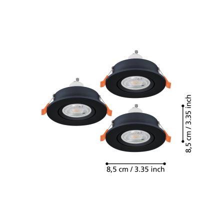 Eglo - set van 3 LED inbouwspots voor badkamer, 1x GU10/4,5W/230V, IP44, zwart