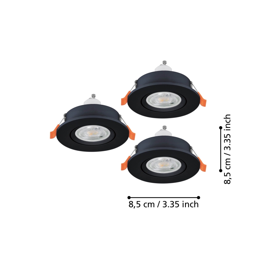 Eglo - set van 3 LED inbouwspots voor badkamer, 1x GU10/4,5W/230V, IP44, zwart