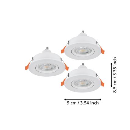 Eglo - Set van 3 LED-inbouwspots, 1x GU10/4,5W/230V, wit