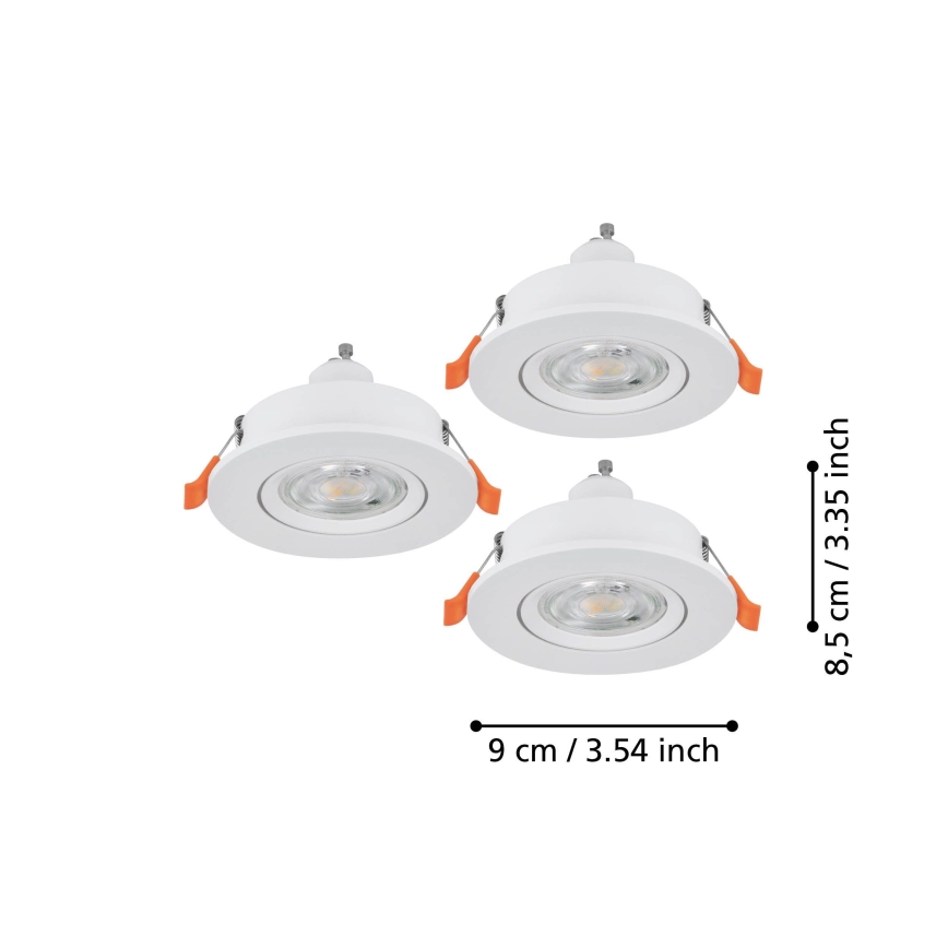 Eglo - Set van 3 LED-inbouwspots, 1x GU10/4,5W/230V, wit