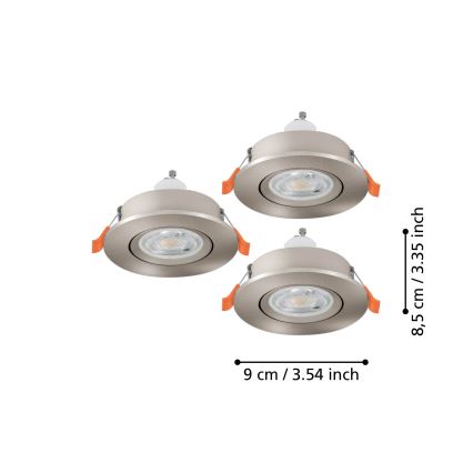 Eglo - Set van 3 LED-inbouwspots, 1x GU10/4,5W/230V, mat chroom