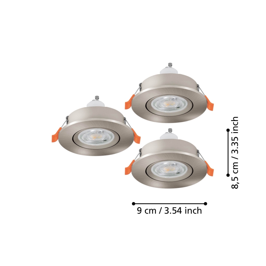 Eglo - Set van 3 LED-inbouwspots, 1x GU10/4,5W/230V, mat chroom