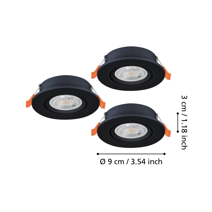 Eglo - Set van 3x LED inbouwspots LED/4,8W/230V 2700/4000/6500K zwart