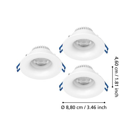 Eglo - Set van 3 LED inbouwspots voor badkamer LED/4,9W/230V 2700/4000/6500K Ø 8,8 cm IP65 wit