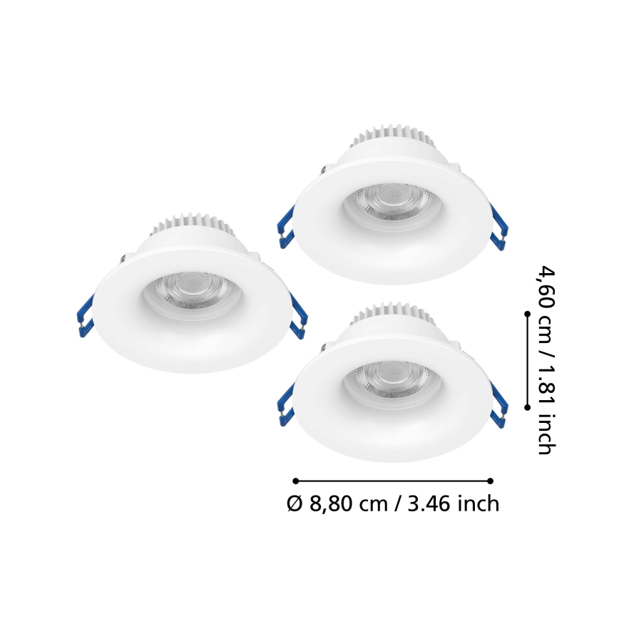 Eglo - Set van 3 LED inbouwspots voor badkamer LED/4,9W/230V 2700/4000/6500K Ø 8,8 cm IP65 wit