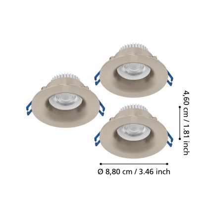 Eglo - Set van 3 LED-inbouwspots voor badkamer LED/4,9W/230V 2700/4000/6500K Ø 8,8 cm IP65 mat chroom