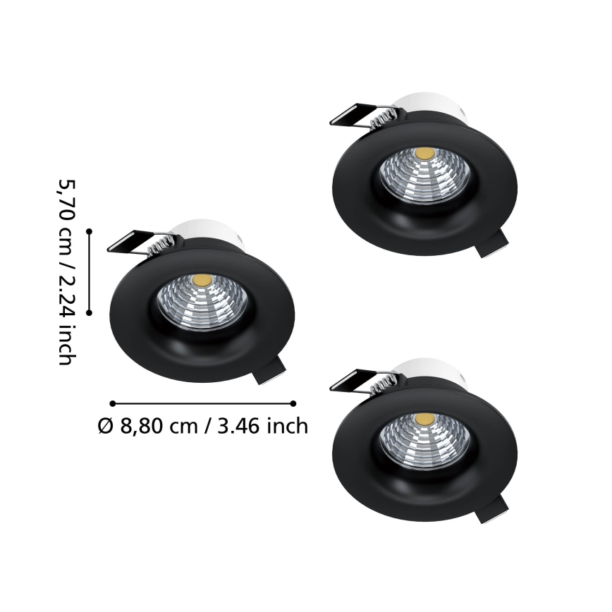 Eglo - SET van 3 dimbare LED-inbouwspots LED/4,8W/230V Ø 8,8 cm zwart