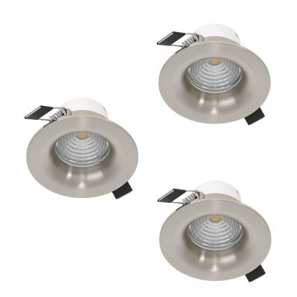 Eglo - Set van 3 dimbare LED-inbouwspots, 4,8 W/230 V, Ø 8,8 cm, mat chroom