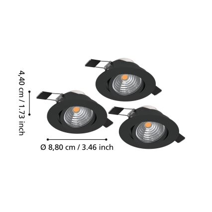 Eglo - Set van 3 dimbare LED-inbouwspots LED/6,4W/230V Ø 8,8 cm zwart
