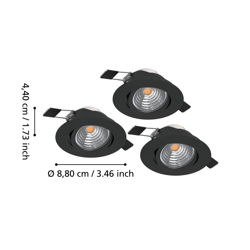 Eglo - Set van 3 dimbare LED-inbouwspots LED/6,4W/230V Ø 8,8 cm zwart