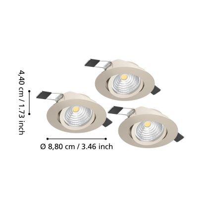Eglo - Set van 3 dimbare LED-inbouwspots LED/6,4W/230V Ø 8,8 cm mat chroom