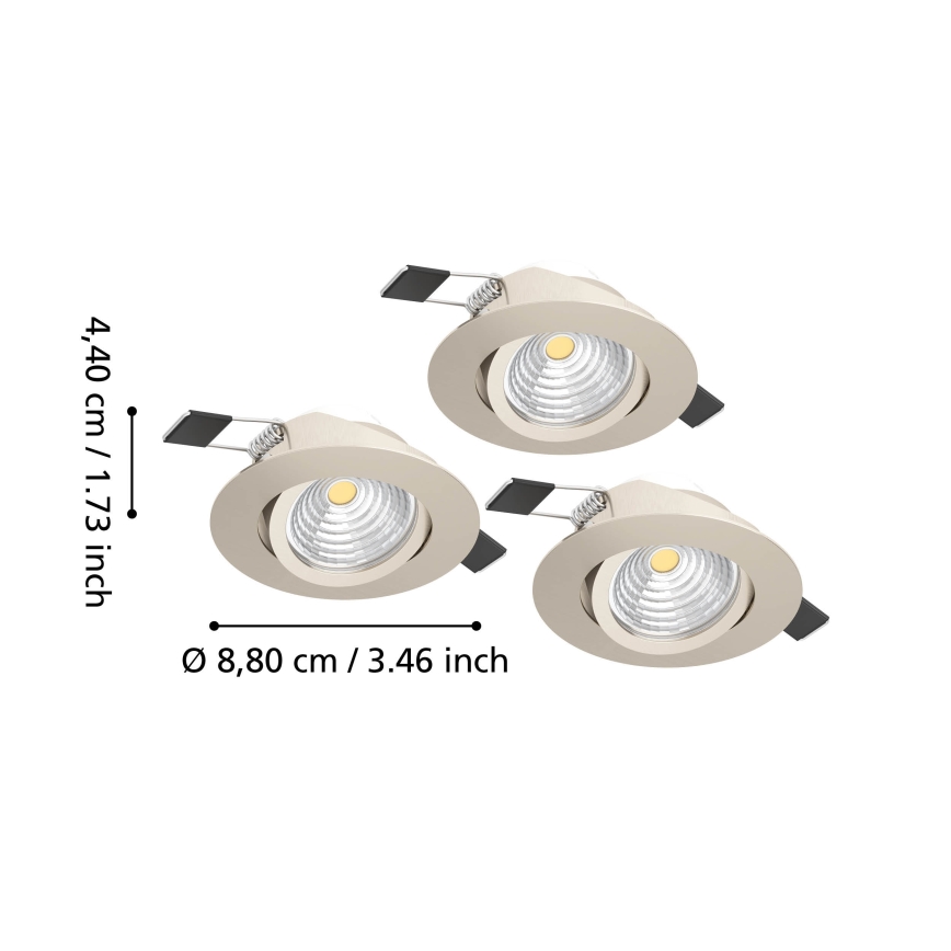 Eglo - Set van 3 dimbare LED-inbouwspots LED/6,4W/230V Ø 8,8 cm mat chroom