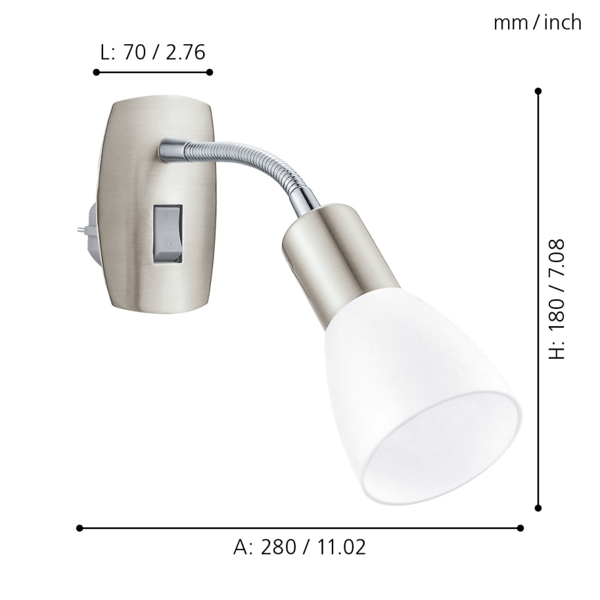 Eglo - Plug-in-wandlamp 1xE14/5W/230V, mat chroom