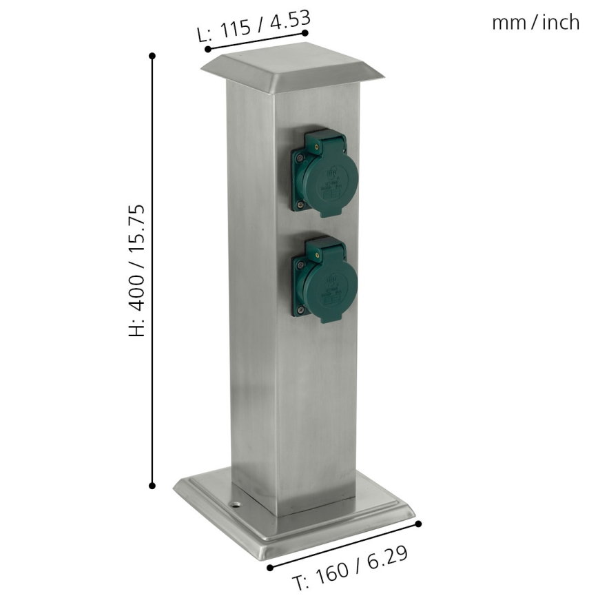 EGLO - Buitenstopcontact zuil groen SCHUKO IP44